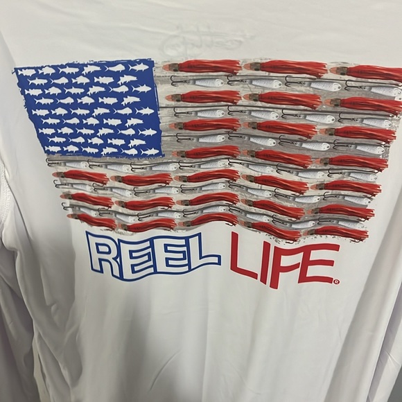 Reel Life “American Flag” long sleeve shirt UPF 50+  Large - Picture 3 of 5